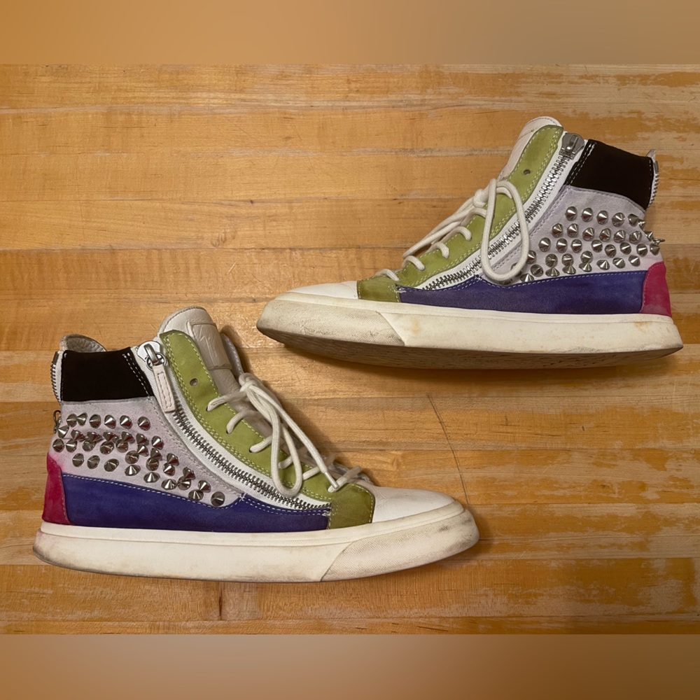 Giuseppe Zanotti Multicolor Suede Sneakers w/ Spikes - Picture 2 of 6